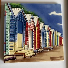 Gorgeous ELGATE Picture Tile Depicting Colourful Beach Huts