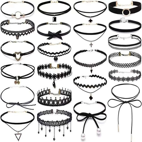 Black choker necklace set - choker,