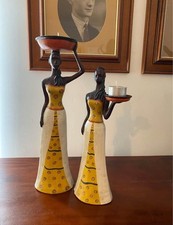 Pair Of Beautiful African Ethnic Wooden Candlesticks