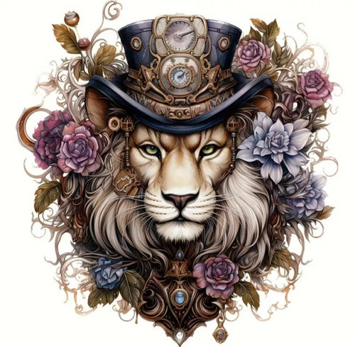 Steampunk lion iron on - -,