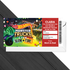 Hot Wheels Monster Truck Glow N Fire Personalised Ticket Gift Christmas present
