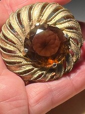 VINTAGE gold tone & AMBER glass swirl design BROOCH by SPHINX