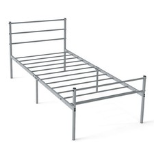 Single Size Modern Platform Bed with Headboard-Silver