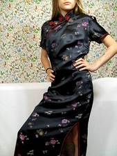 Size 8 - Chinese Cheongsam - Black and Red Dress - Satin - Frog Fasteners