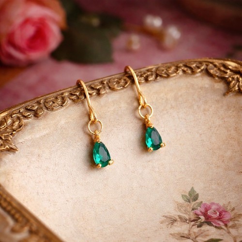 Emerald drop earrings crystal - emerald,