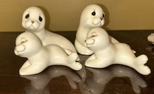 Vintage Lot Of 2 Mother And Pup Seal Figurines By Oxford White Porcelain
