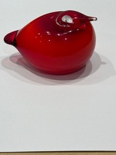 Littala Bird by Toikka Puffball In Red Glass Handmade