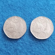 2020 And 2021 Isle Of Man 20p Coins , Sailing Viking Longship