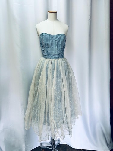 Vintage 1950s blue party dress - blue,
