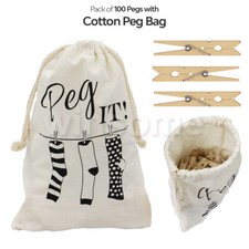 100x wooden pegs with - pegs, bag