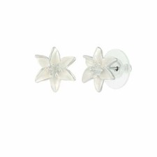 Lily White Enamel Silver Tone Flower Stud Pierced Earrings