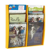 Yellow Wall Mounted Leaflet / Brochure Holder / Rack - 6 x A4 Portrait Pockets