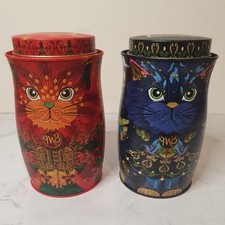 2 Decorative Monty Bojangles Empty Cat Design Storage Tins 6.5" High Blue Orange