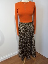 Zara Leopard Print Midi Satin Skirt Size M Excellent Condition