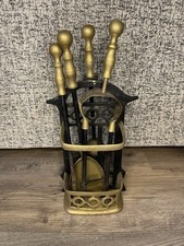 Antique Victorian Neat Brass 5 Piece Fireside Companion Set