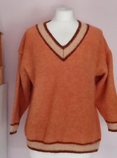 Rita Ora Womens Brown Striped, V-Neck, Woolen Jumper UK Medium