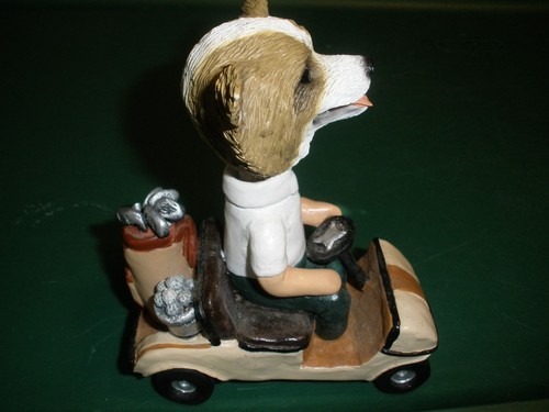 Resin dog driving golf - dog, cart