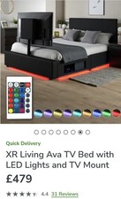 XR Living AVA Tv Bed With LED Lights And Tv Mount. King Size ,new In Box.