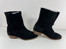 SCHUH Black Suede Leather Pull On Cuban Block Heel Cowboy Ankle Boots 6