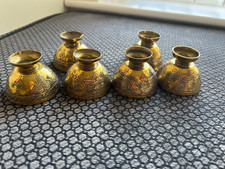 6 VINTAGE ISLAMIC ARABIC SMALL BRASS FOOTED CUPS/GOBLETS WITH CALLIGRAPHY