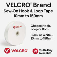 VELCRO® Sew On Tape Hook & Loop – 10mm to 150mm – Black or White