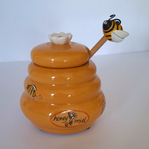 Ceramic beehive honey pot jar - honey,