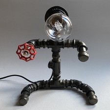 Unusual 10” Table/Desk Lamp Water Pipe Robot/Man - Steampunk/Industrial Style 