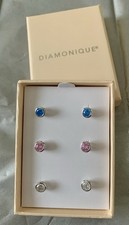 Diamonique Trio Boxed  Earrings QVC 925 Sterling Silver Cubic Zirconia 3 Pairs