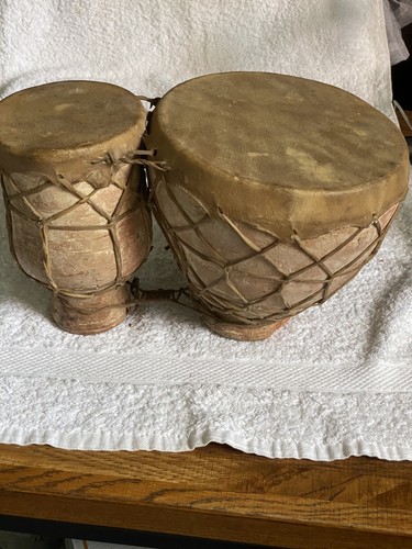 Vintage pair pottery bongo - pottery,