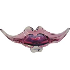 Josef Hospodka Chribska Bohemian Vintage Glass Bowl Dish Amber & Pink