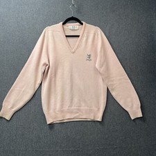 VTG Pringle sports mens jumper size 40" pale pink wool v neck golf embroidered