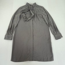 REISS Dress 10 Grey Women's Polyester Long Sleeve Tie-Neck Knee Length