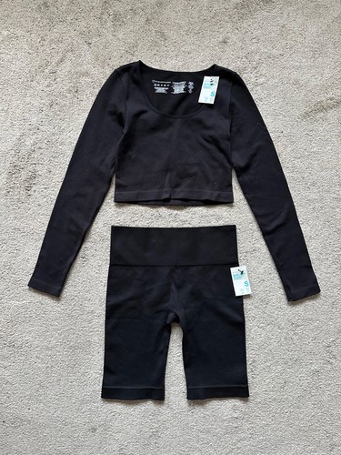 Women black seamless gym set - black,