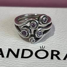 Retired & HTF Authentic Pandora 🌟 Ocean Wave Amethyst CZ Ring 🌟 Size 52 