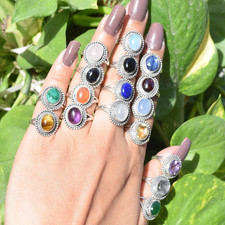925 Sterling Silver Oval Gemstone Ring, Moonstone, Amethyst, Garnet and more