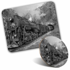 Mouse Mat & Coaster Set - BW - Steam Train Railway  #38122