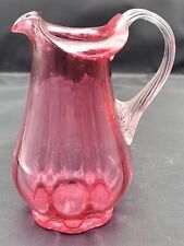 Vintage cranberry glass jug - ribbed - Fenton? 13.5 cm