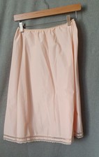 Vintage St Michael Nylon Half Slip Skirt Peach Lace Trim 26" Midi Underskirt