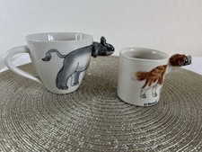 2x Animal Handle Ceramic Mugs