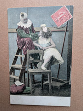 UNUSUAL OLD POSTCARD PIERROT CLOWN WOMAN BALLET DANCER 1900S DR 820