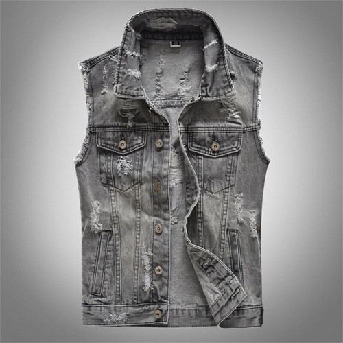 Mens grey denim - denim, waistcoat