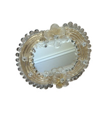 Venetian Murano Clear Gold Glass Flowers Table Top Vanity Mirror Vintage Italy