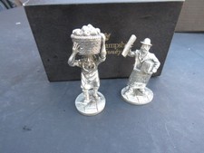 2 X PEWTER ENGLISH MINIATURES FIGURES NEWSPAPER SELLER AND FRUIT MARKET SELLER