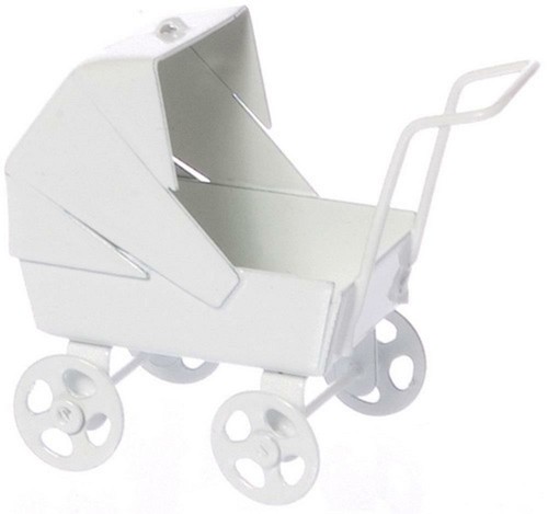 Dolls house white pram - dolls,