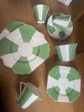 Vintage St Michael China Collectable Teaset Green And White 16 Pieces