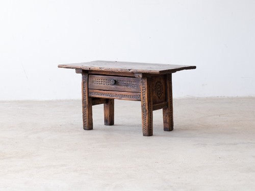 Spanish chestnut side table - side,