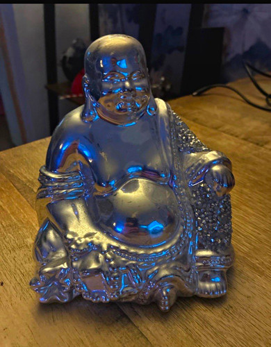 Silver laughing buddha resin - silver,