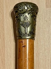 Antique Malacca Walking Stick – Silver-Topped with Welsh Guards Emblem