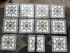 Set Of 10 19th Century Ornate Blue & White Victorian Tiles 