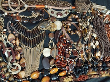 Costume Jewellery Job Lot Mixed Bundle BROWN tones Necklaces & Bracelets 1.3kg